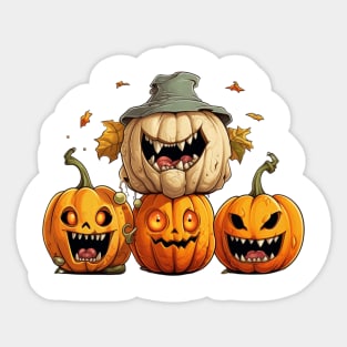 Four Halloween Pumpkins with Different Expressions Sticker